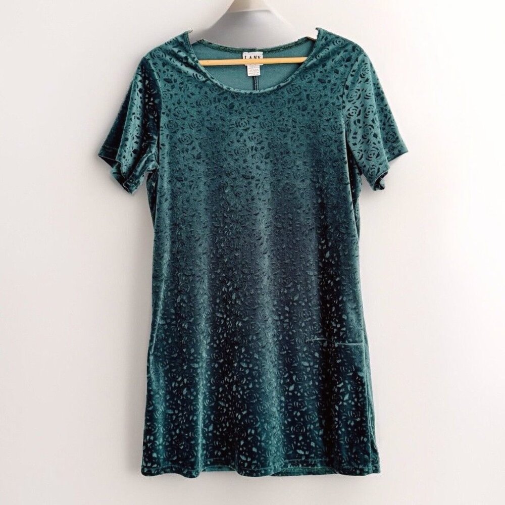 Vintage Liberty Apparel L.A.N.Y. Rose Green Velvet Tunic Dress Women’s 1X